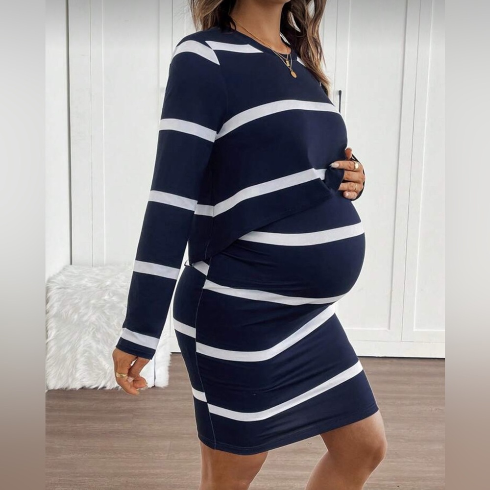 Navy and White Striped Maternity Dress